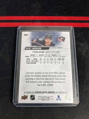 2022-23 UD Series 1 Young Guns - Kent Johnson #209 Rookie Card back