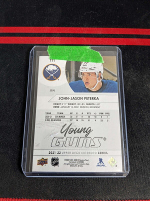 2021-22 Upper Deck Young Guns Rookie John-Jason Peterka Buffalo Sabres #711 back