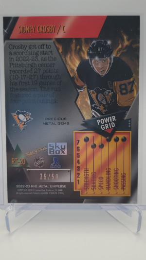 2022-23 Metal Universe Sidney Crosby Blue PMG Retro #RT-20 35/50 back
