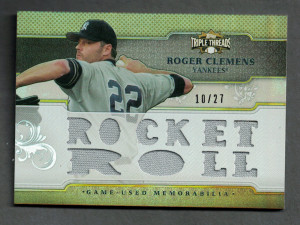 2014 Topps Triple Threads Baseball Roger Clemens Game Used Memorabilia Relic 10/27 "Rocket Roll" front