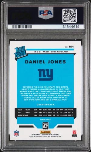 2019 Panini Donruss Optic Daniel Jones #154 PSA 9 back