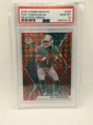 Tua Tagovailoa 2020 Panini Mosaic Reactive Green Prizm #203 Rookie RC PSA 10 front