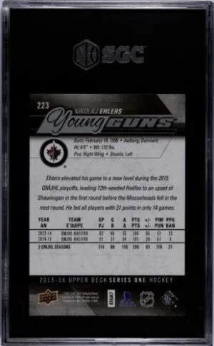 2015-16 Upper Deck Young Guns Nikolaj Ehlers Rookie #223 SGC 9.5 back