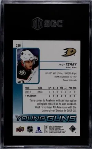🔥2018-19 Upper Deck #239 Troy Terry YG RC Young Guns SGC 10 Gem Mint! back