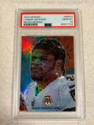 2023 Mosaic Lamar Jackson Micro Mosaic #MM14 PSA Gem Mint 10 NFL Ravens front