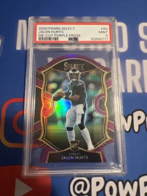 2020 Select Jalen Hurts Purple Die Cut PSA 9 front