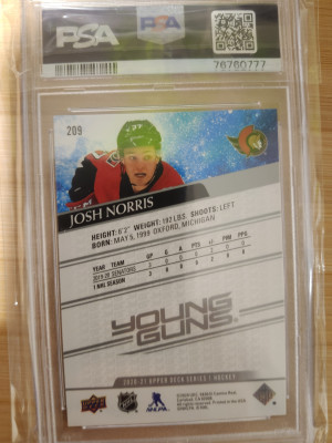 20-21 UD Young guns Josh Norris PSA 10 back