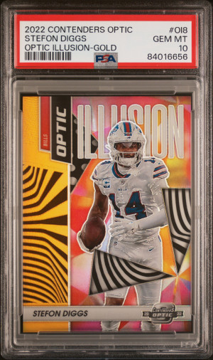 2022 CONTENDERS OPTIC 8/10 STEFON DIGGS OPTIC ILLUSION-GOLD PSA 10 (POP 2) front