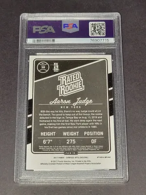2017 Donruss Optic Aaron Judge Rated Rookie RC Silver Holo PSA 10 back