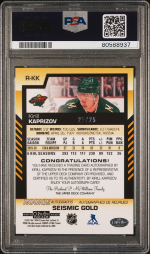 kirill kaprizov siesmic gold auto 10/10 rc /25 pop 4! back
