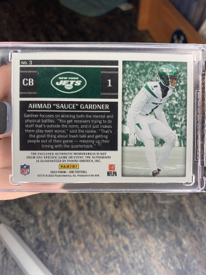 Ahmad “Sauce” Gardner RPA /199 2022 panini One back