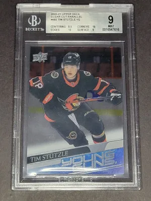 2020-21 UpperDeck Tim Stutzle Clear Cut Young Guns Rookie RC front