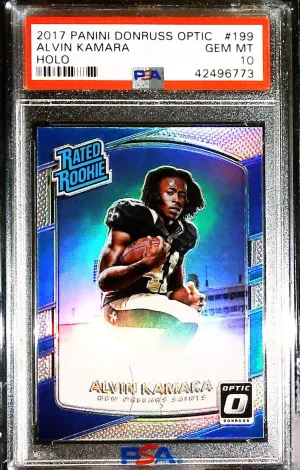 Alvin Kamara 2017 Donruss Optic Rated Holo Prizm #199 PSA 10 Rookie RC front
