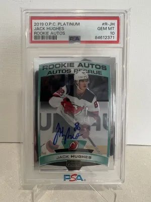 2019 OPC Platinum Jack Hughes Auto PSA 10 front