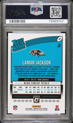2018 Panini Donruss Optic Lamar Jackson #167 PSA 9 back