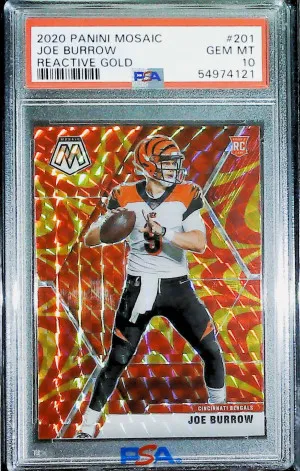 Joe Burrow 2020 Panini Mosaic Reactive Gold #201 Rookie RC PSA 10 front