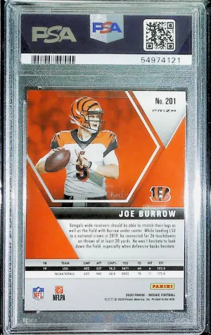 Joe Burrow 2020 Panini Mosaic Reactive Gold #201 Rookie RC PSA 10 back