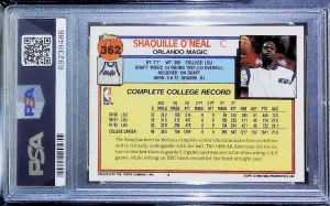 Shaquille O'Neal 1992-93 Topps #362 Rookie RC PSA 10 HOF back