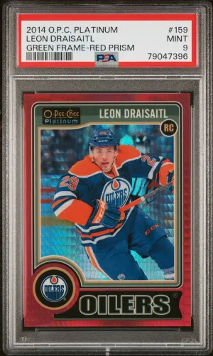 2014-15 OPC Platinum Leon Draisaitl Marquee Rookie Red Prism PSA 9 /135 front