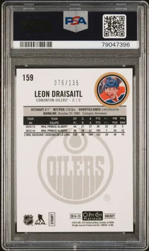 2014-15 OPC Platinum Leon Draisaitl Marquee Rookie Red Prism PSA 9 /135 back