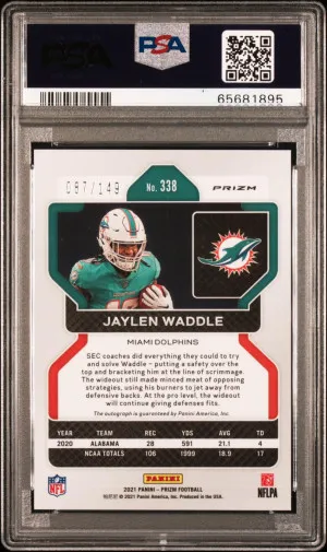 2021 PANINI PRIZM JAYLEN WADDLE #338 AUTOGRAPH-RED WAVE PSA 10 back