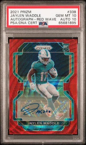 2021 PANINI PRIZM JAYLEN WADDLE #338 AUTOGRAPH-RED WAVE PSA 10 front