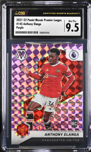2021 Panini Mosaic Premier League Purple Prizm /49 Anthony Elanga #145 Rookie RC front