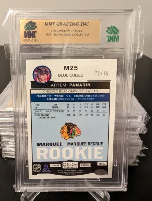 2015-16 O-Pee-Chee Platinum Marquee Rookie Blue Cubes #72/75, M25, Artemi Panarin back