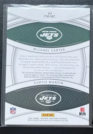 2021 Panini National Treasures NFL Gear Combo Michael Carter/Curtis Martin /99 back