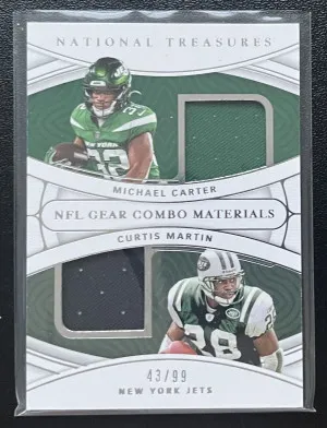 2021 Panini National Treasures NFL Gear Combo Michael Carter/Curtis Martin /99 front
