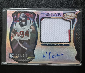 2021 Panini Certified Nico Collins Freshman Fabrics RPA /299 Auto 2-Color Patch front