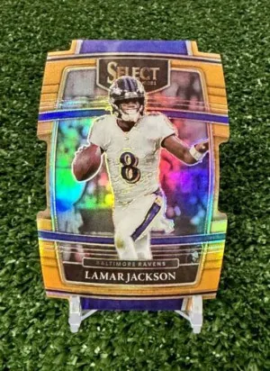 2021 Panini Select Concourse Orange Prizm Die-Cut 59/249 Lamar Jackson #5 Ravens front