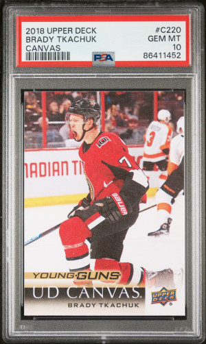 2018-19 Upper Deck Series 2 BRADY TKACHUK UD Canvas Young Guns #C220 PSA 10 front