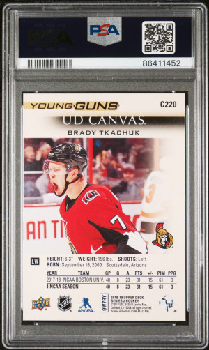 2018-19 Upper Deck Series 2 BRADY TKACHUK UD Canvas Young Guns #C220 PSA 10 back