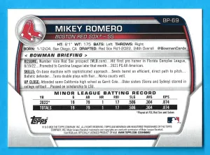 2023 Bowman Chrome - Mikey Romero - Green Pattern 79/99 | Boston Red Sox back