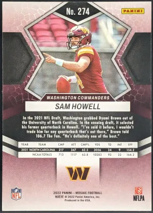 2022 Panini Mosaic #274 Sam Howell Washington Commanders RC [105|274] back