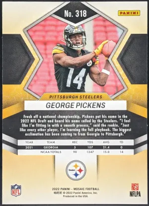 2022 Panini Mosaic #318 George Pickens Pittsburgh Steelers RC [105|318] back