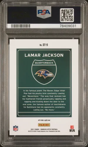 2021 Panini Donruss Optic Downtown Lamar Jackson #DT9 Parallel/Variety PSA 10 back