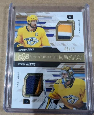 2019-20 UD Premier Duals Patch /15, Shea Weber/Pekka Rinne front