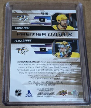 2019-20 UD Premier Duals Patch /15, Shea Weber/Pekka Rinne back