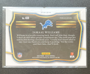 2022 Panini Select Jamaal Williams Field Level Cosmic back