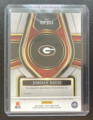 2022 Panini Select Draft Picks Jordan Davis Silver Auto *SEALED* back