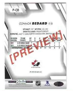 2023/24 OPC Platinum Cosmic Preview Bedard Marquee Rookie back