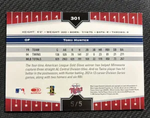 2005 Donruss Champions Torii Hunter Black Impressions 5/5 back