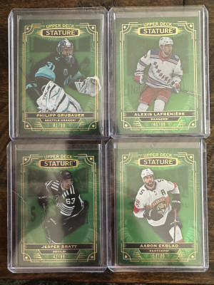 2022-23 Green Stature Veterans Lot of 4 (Grubauer, Lafreniere, Bratt, Ekblad—for ElphiesDad) front
