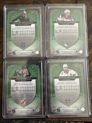 2022-23 Green Stature Veterans Lot of 4 (Grubauer, Lafreniere, Bratt, Ekblad—for ElphiesDad) back