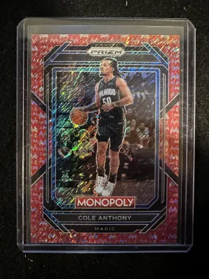 2022 Prizm Monopoly Cole Anthony Red Cash Shimmer 21/100 front