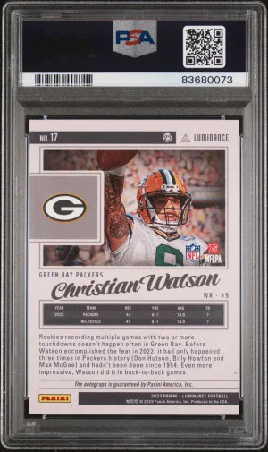 2023 Panini Luminance Christian Watson #17 PSA 9 back