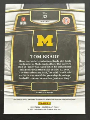 2022 Select Draft Picks Tom Brady Gold Lazer #32 back
