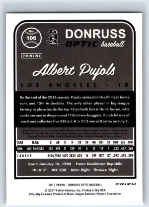 2017 Donruss Optic #106 Albert Pujols Purple back